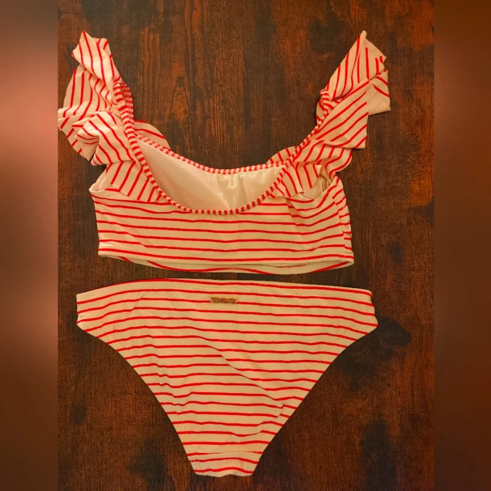 Vince Camuto Red/White Ruffled Bikini Small - Picture 5 of 9